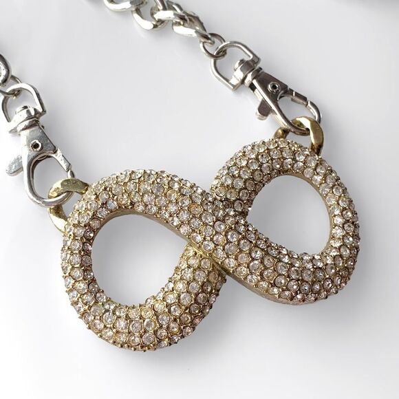 Vintage Chunky Silver Rhinestone Infinity Chain Link Necklace - Picture 2 of 6